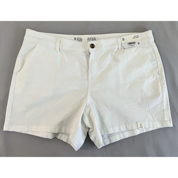 Ana Mid Rise Midi Shorts Womens 18‎ White Button Zip 5" Inseam Slash Pockets NWT - Picture 1 of 10